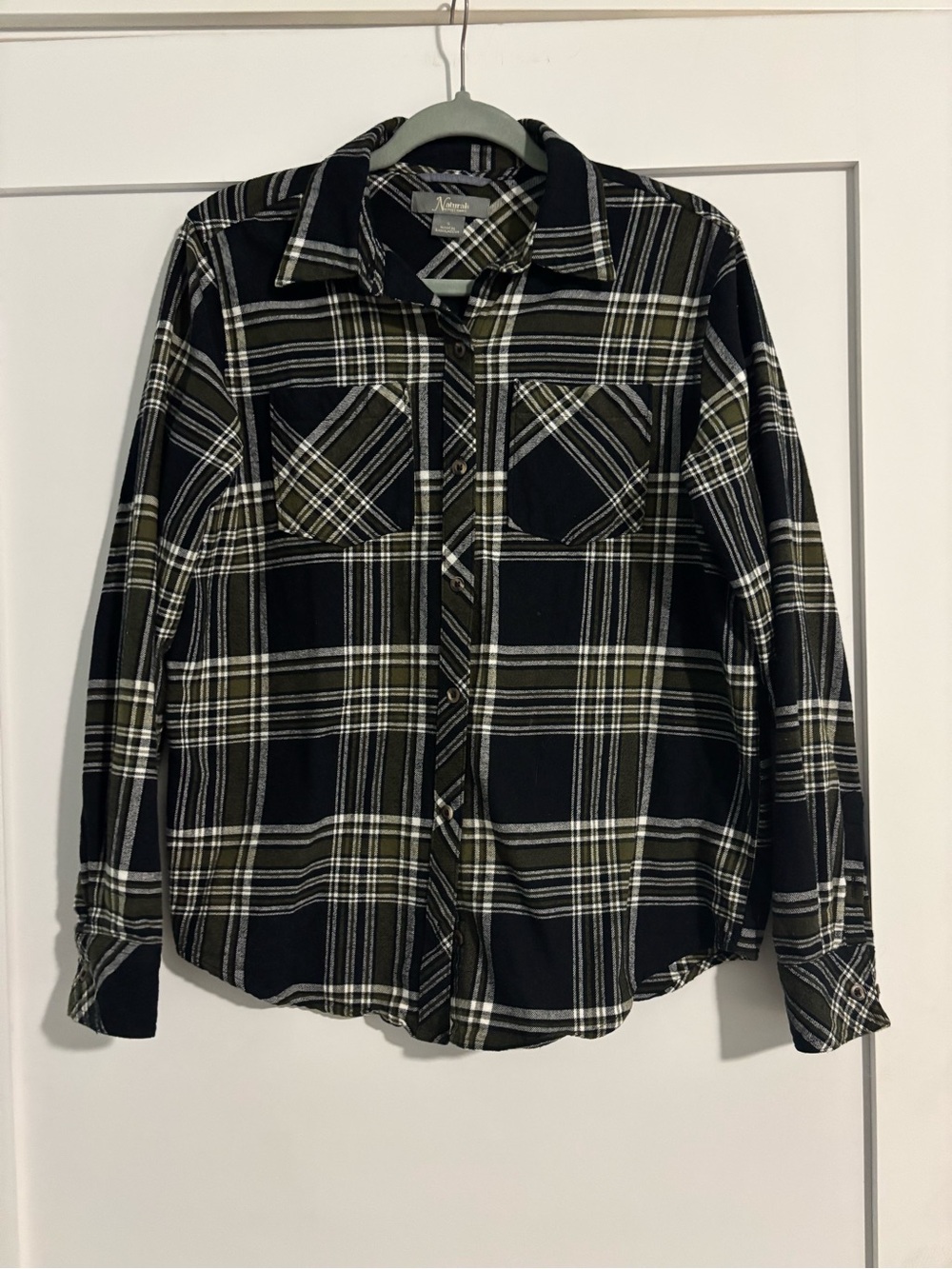 Natural Reflections Black and Olive Plaid Button-Down Shirt